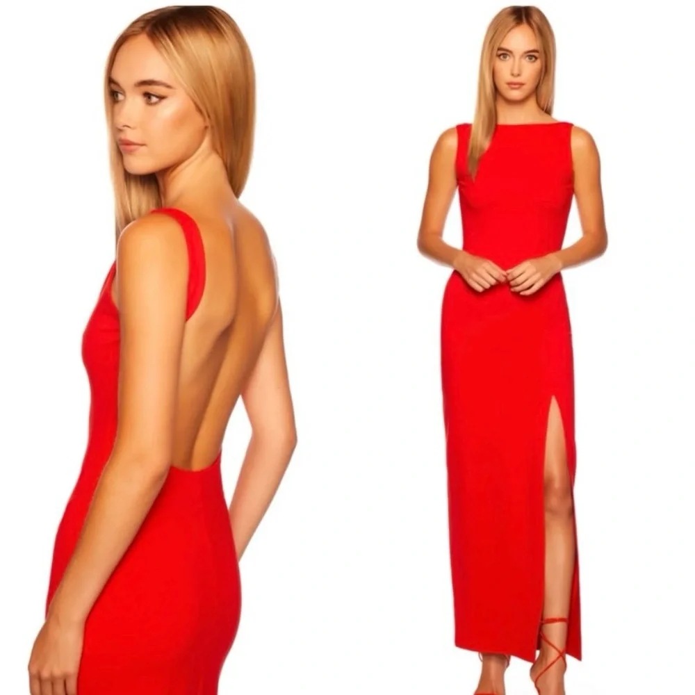 NWT SUSANA MONACO High Slit Low Back Maxi Dress w/Bodysuit in Red, Size Medium - Picture 1 of 6